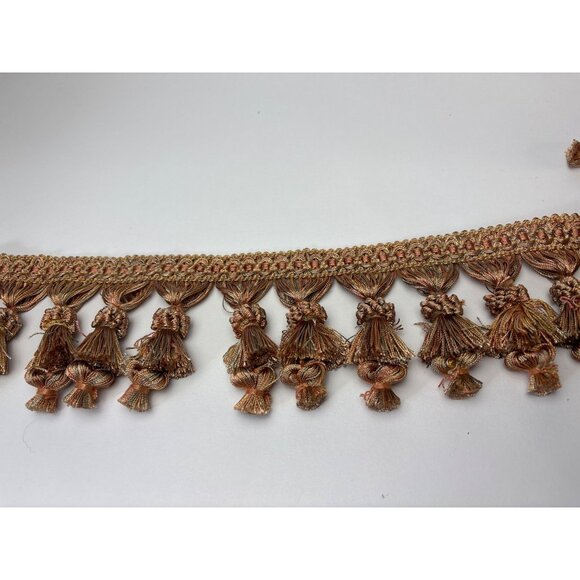 1 yard + 20" Multi-Tassel Metallic Fringe Trim Gold Copper Decorative Sewing Mat - Picture 10 of 13